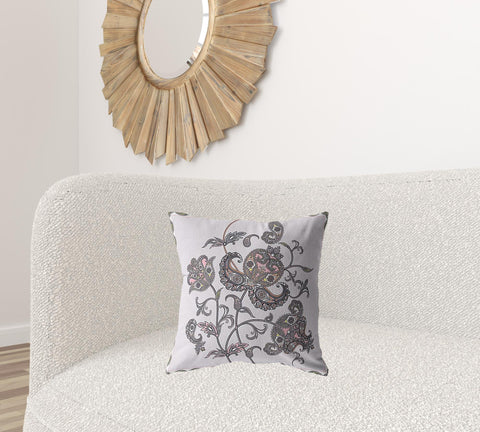 18��� Gray White Wildflower Zippered Suede Throw Pillow
