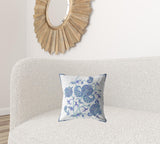 16��� Blue White Wildflower Zippered Suede Throw Pillow