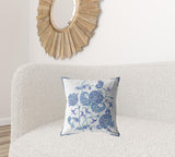 18��� Blue White Wildflower Zippered Suede Throw Pillow