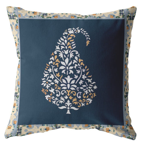 16��� Orange Navy Paisley Suede Zippered Throw Pillow