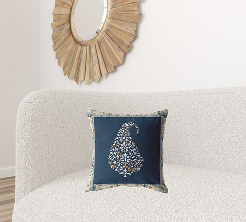18��� Orange Navy Paisley Suede Zippered Throw Pillow