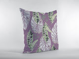 16��� White Purple Tropical Leaf Zippered Suede Throw Pillow