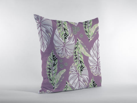 16��� White Purple Tropical Leaf Zippered Suede Throw Pillow