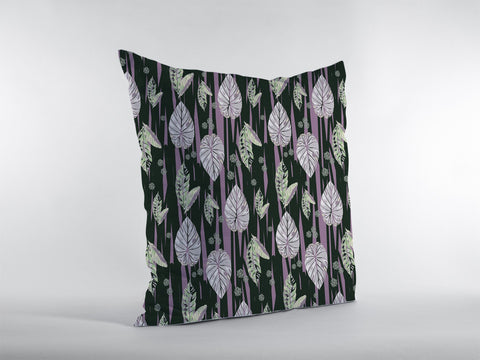 16��� Black Purple Fall Leaves Zippered Suede Throw Pillow