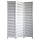 67" White Solid Wood Folding Three Panel Screen Room Divider