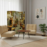 72" Brown Folding Three Panel Screen Room Divider