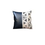 17" X 17" Navy Blue Geometric Zippered Handmade Faux Leather Throw Pillow Cover