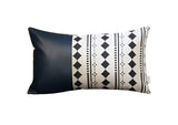 12" X 20" Black and White Diamond Fabric and Faux Leather Lumbar Throw Pillow Cover