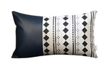 12" X 20" White Diamond Fabric and Faux Leather Lumbar Throw Pillow