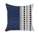17" X 17" Navy Blue And White Diamond Zippered Handmade Faux Leather Throw Pillow