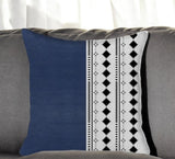 17" X 17" Navy Blue And White Diamond Zippered Handmade Faux Leather Throw Pillow