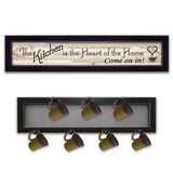 Set Of Two Heart Of The Home Black Framed Kitchen Wall Art With Seven Peg Mug Rack