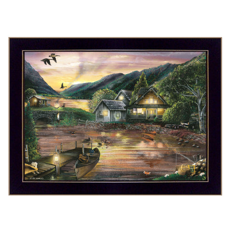 Lakefront Camping II 1 Black Framed Print Wall Art