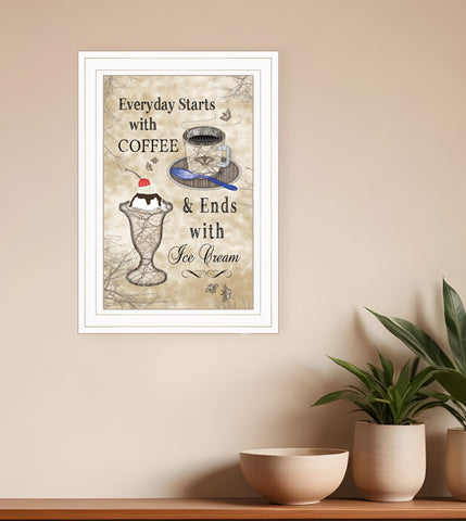 Everyday Starts with Coffee 3 White Framed Print Kitchen Wall Art