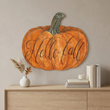 15" X 17" Orange And Brown Pumpkin Hello Fall Hanging Dimensional Sculpture