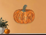 15" X 17" Orange And Brown Pumpkin Hello Fall Hanging Dimensional Sculpture