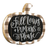 15" X 17" Brown And White Fall Leaves and Pumpkins Please Hanging Dimensional Sculpture