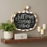 15" X 17" Brown And White Fall Leaves and Pumpkins Please Hanging Dimensional Sculpture