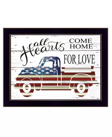 All Hearts Come Home for Love Truck Black Framed Print Wall Art