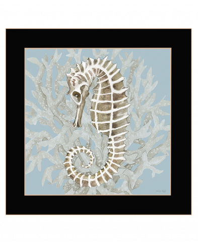 Seahorse and Coral Black Framed Print Wall Art