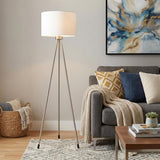 59" White Tripod Floor Lamp With White Drum Shade
