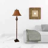 65" Brown Floor Lamp With Brown Fabric Bell Shade