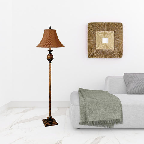 65" Brown Floor Lamp With Brown Fabric Bell Shade