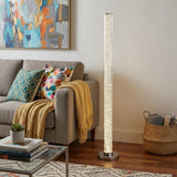 49" White Metal LED Column Floor Lamp With Clear Acrylic Drum Shade
