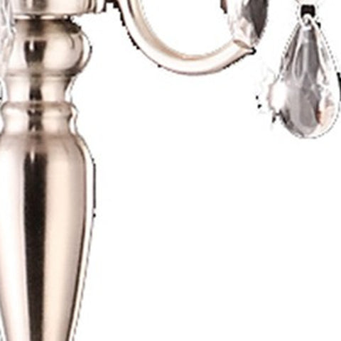 62" Silver Three Light Candelabra Floor Lamp With White Fabric Drum Shade