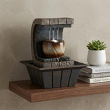 10" Brown Textured Polyresin Tabletop Fountain with LED Light