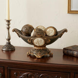 8" Bronze Polyresin Classical Greek Decorative Bowl With Orbs