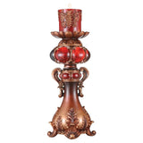 20" Bronze Brown And Red Floral Polyresin Tabletop Pillar Candle Holder With Candle
