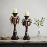 Set Of Two Bronze Tabletop Urn Shape Pillar Candle Holders