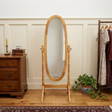 59" Natural Wood Oval Freestanding Tilting Framed Cheval Mirror