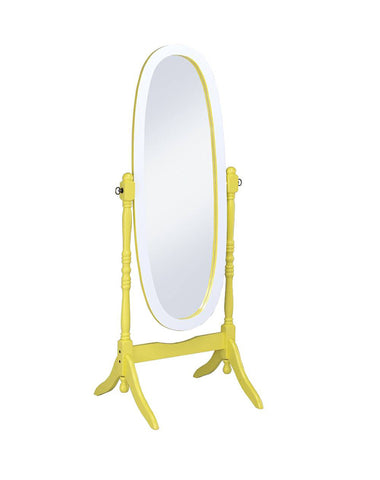59" Yellow Oval Solid Wood Framed Freestanding Cheval Mirror