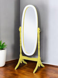59" Yellow Oval Solid Wood Framed Freestanding Cheval Mirror