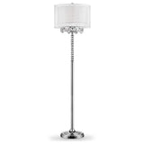 63" Silver Three Light Candelabra Floor Lamp With White Fabric Drum Shade