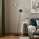 48" Black And Silver Two Light LED Novelty Floor Lamp With Black And Silver Metal Empire Shade