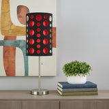 33" Steel Mod Table Lamp With Black And Red Drum Shade