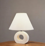 12" Beige Ceramic Bedside Table Lamp With White Empire Shade