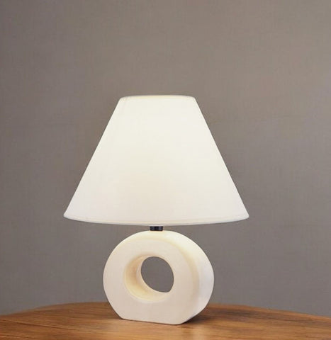 12" Beige Ceramic Bedside Table Lamp With White Empire Shade