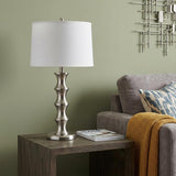 30" Black Solid Wood Bedside Table Lamp With White Shade