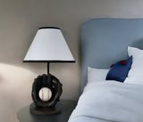 15" Black Baseball Table Lamp With Black And White Empire Shade