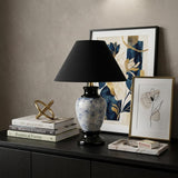 13" Black Ceramic Bedside Table Lamp With Black Shade