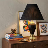 27" Black and Gold Ceramic Urn Table Lamp With Black Empire Shade