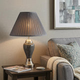 27" Gray and Silver Metal Urn Table Lamp With Gray Empire Shade