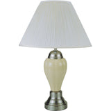 27" Ivory and Silver Ceramic Urn Table Lamp With White Empire Shade