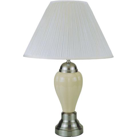 27" Ivory and Silver Ceramic Urn Table Lamp With White Empire Shade