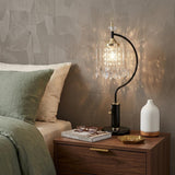 27" Black and Gold Metal Faux Crystal Chandelier Table Lamp