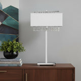 28" Silver Table Lamp With Faux Crystals and White Rectangle Shade